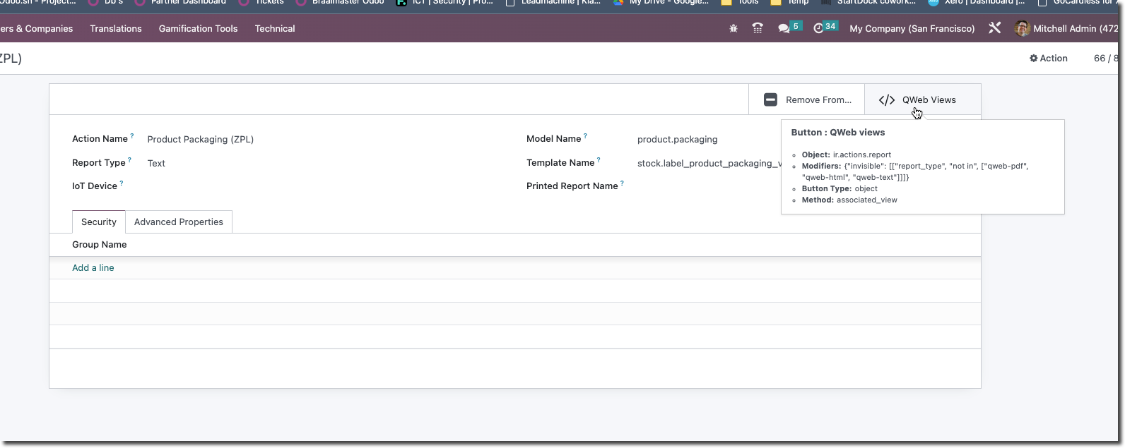 Link to the Qweb view of the ZPL report, top right of the report screen